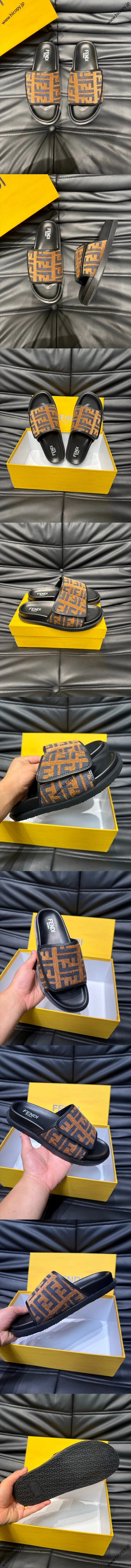 フェンディ ローマシリーズ メンズスリッパ ビーチサンダル ブラウン（FENDI 181）