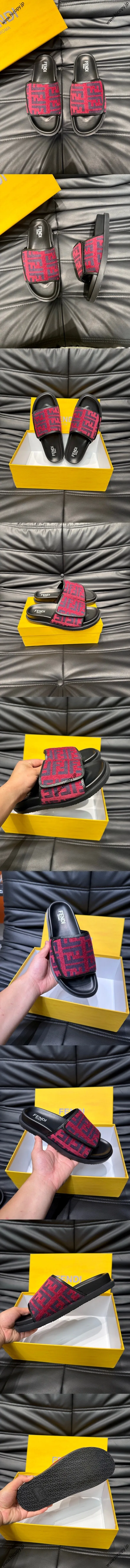 フェンディ ローマ シリーズ メンズスリッパ ビーチサンダル ローズレッド（FENDI 186）