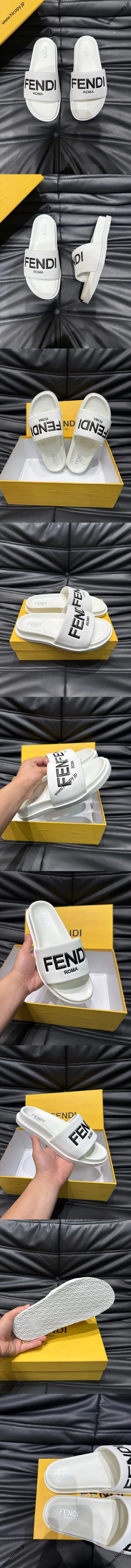 フェンディ ローマ シリーズ メンズスリッパ ビーチサンダル ホワイト（FENDI 187）
