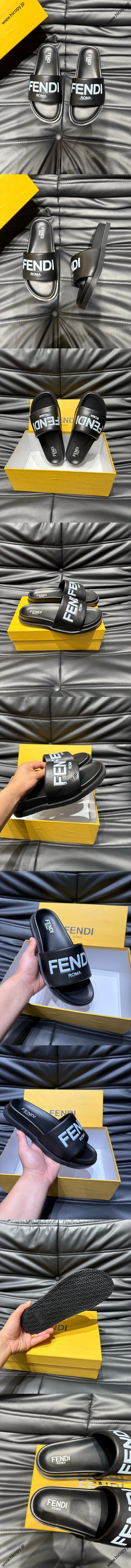 フェンディ ローマ シリーズ メンズスリッパ ビーチサンダル ブラック（FENDI 189）