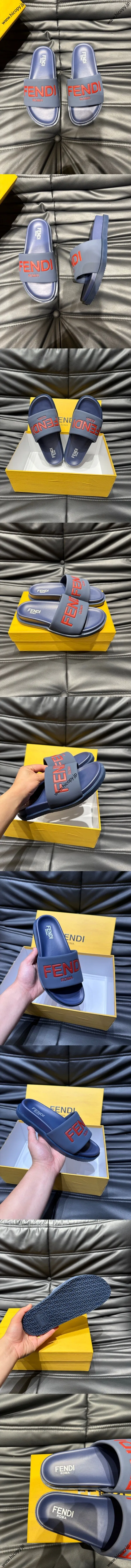 フェンディ ローマ シリーズ メンズスリッパ ビーチサンダル ネイビーブルー（FENDI 190）