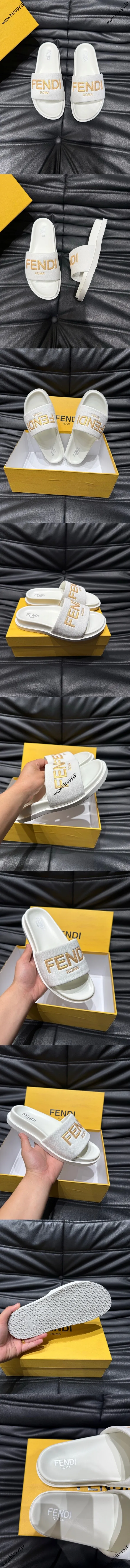 フェンディ ローマ シリーズ メンズスリッパ ビーチサンダル ホワイト（FENDI 188）
