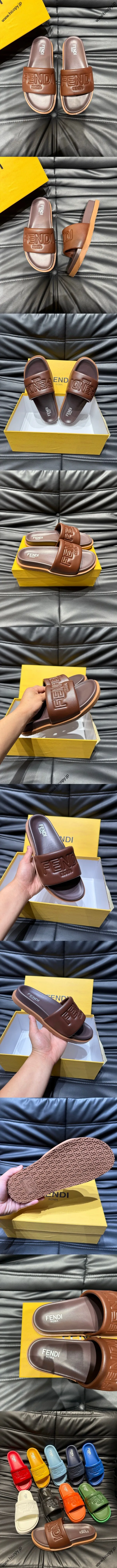 フェンディ ローマ シリーズ メンズ スリッパ ビーチサンダル ブラウン（FENDI 194）
