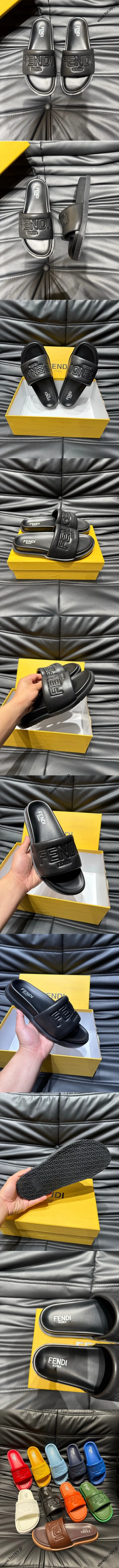 フェンディ ローマ シリーズ メンズ スリッパ ビーチサンダル ブラック（FENDI 197）