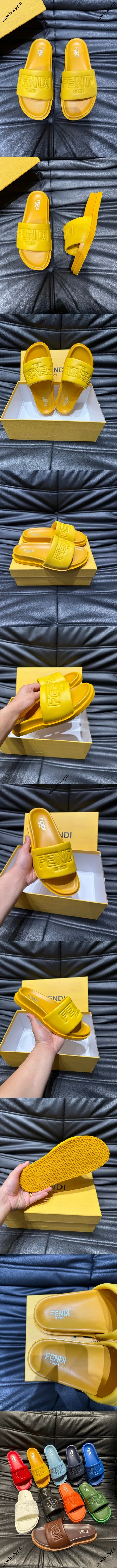 フェンディ ローマ シリーズ メンズ スリッパ ビーチサンダル イエロー（FENDI 200）