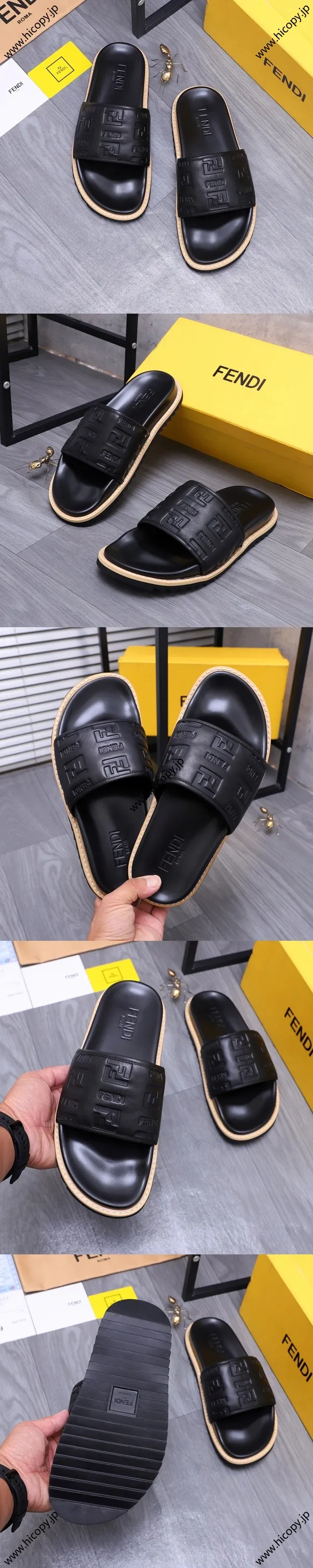 フェンディ ローマシリーズ メンズスリッパ ビーチサンダル ブラック（FENDI 202）