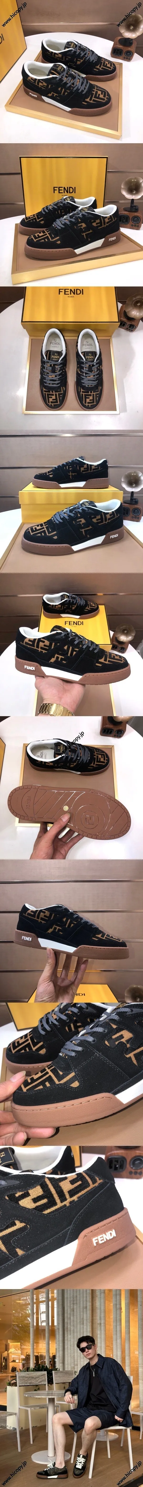 フェンディ マッチ シリーズ レースアップ スニーカー ブラック＆ブラウン スエード ローカット（FENDI 49）