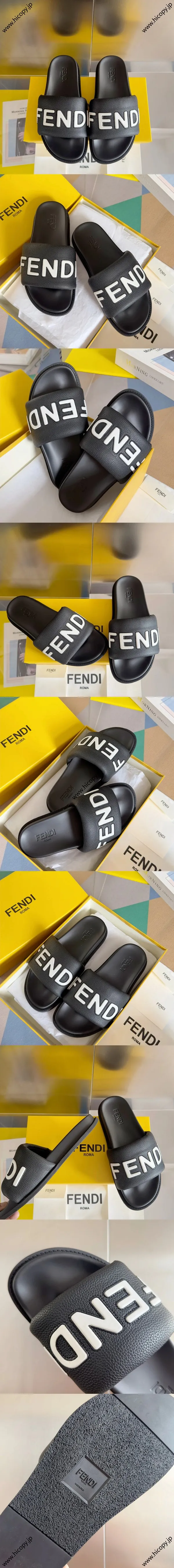 フェンディ ローマシリーズ ブラック グレインカーフスキン スリッパ カップルスタイル（FENDI 235）