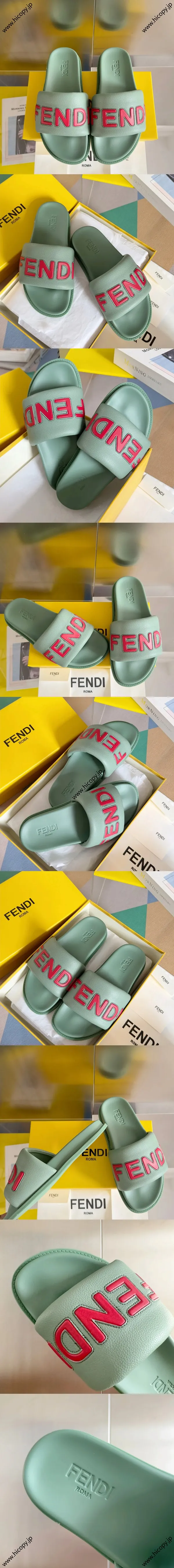 フェンディ ローマシリーズ グリーン グレインドカーフスキン スリッパ カップルスタイル（FENDI 234）
