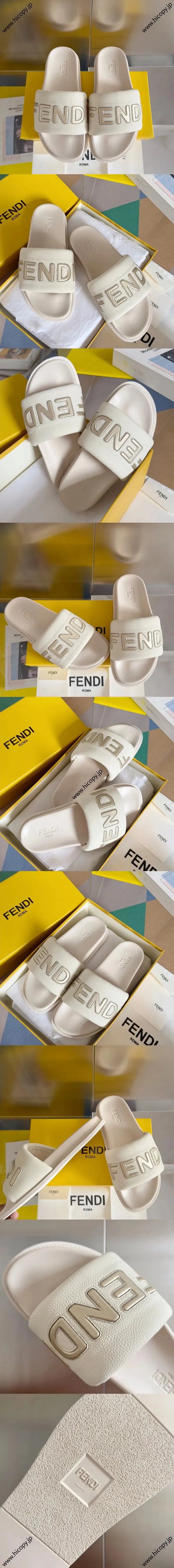 フェンディ ローマシリーズ ホワイトグレインカーフスキン スリッパ カップルスタイル（FENDI 233）