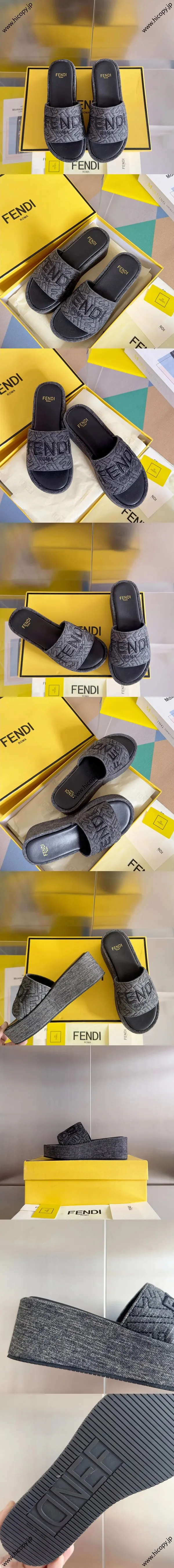フェンディ サンシャイン ブラックデニム ジャカード プラットフォームサンダル（FENDI 225）