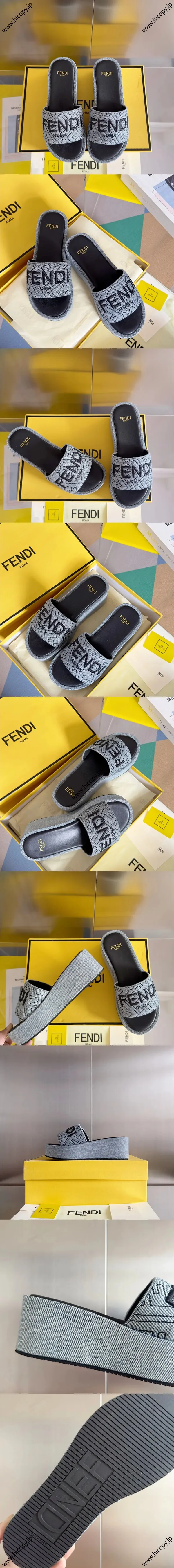 フェンディ サンシャイン グレーデニム ジャカード プラットフォームサンダル（FENDI 224）