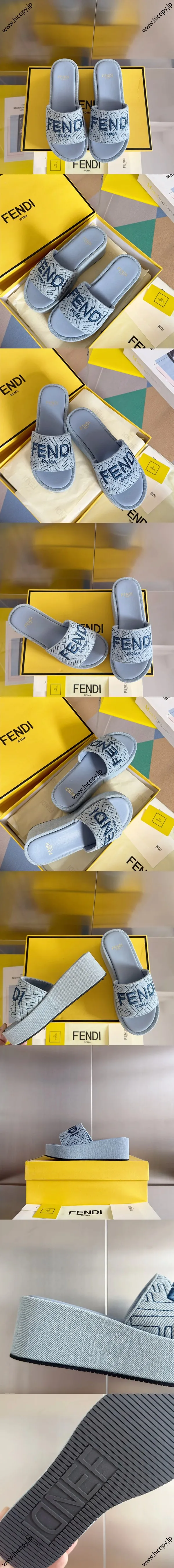 フェンディ サンシャイン ライトブルー デニムジャカード プラットフォームサンダル（FENDI 223）