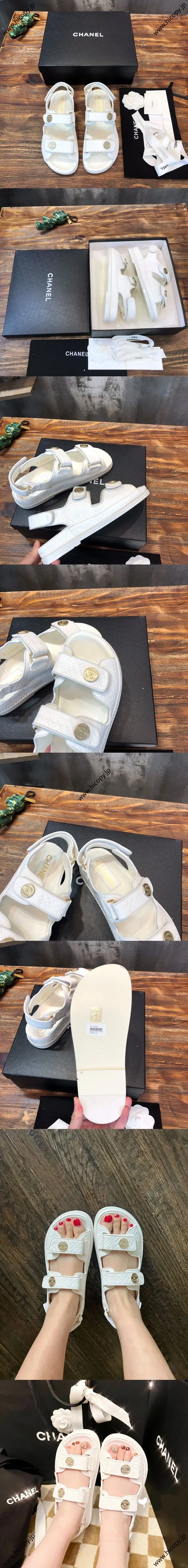 シャネル 22ssランウェイスタイル ホワイト クラシック ダイヤモンド ベルクロ サンダル (G35927 X56385 0M658)