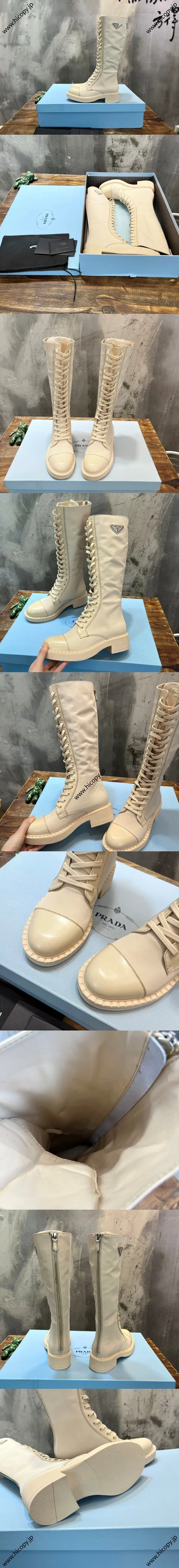 PRADA ダークシリーズ 新作 ベージュ ハイカット エラスティックブーツ（Prada 82）
