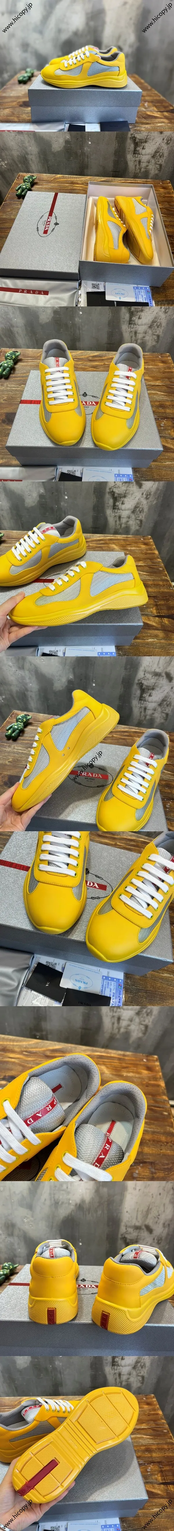 プラダ アメリカズカップ コレクション ヌバックメッシュ カジュアルスニーカー イエロー（Prada 14）