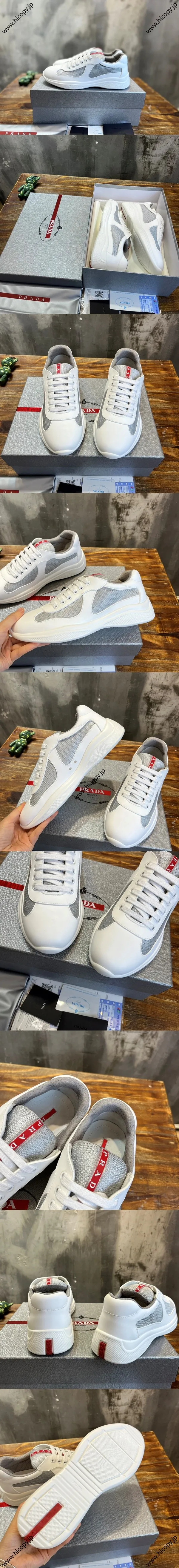 プラダ アメリカズカップ コレクション ヌバックメッシュ カジュアルスニーカー ホワイト（Prada 13）