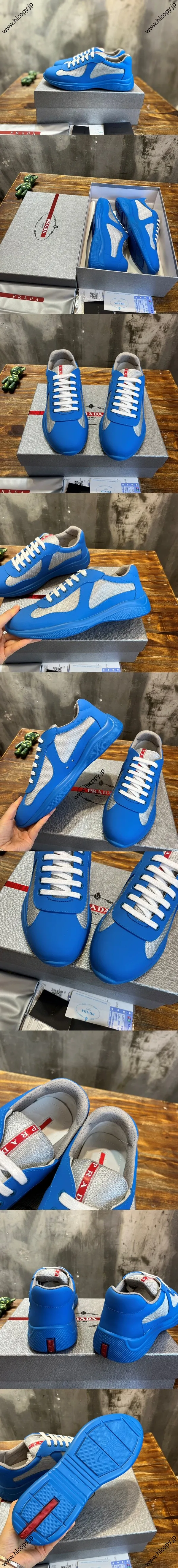 プラダ アメリカズカップ コレクション ヌバックメッシュ カジュアルスニーカー ロイヤルブルー（Prada 12）