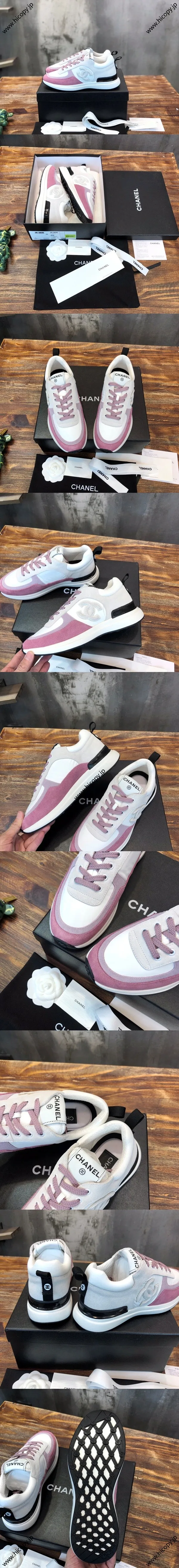CHANEL シャネル 22SS ピンク×ホワイト ウォータープルーフ カジュアルスニーカー (G38800)