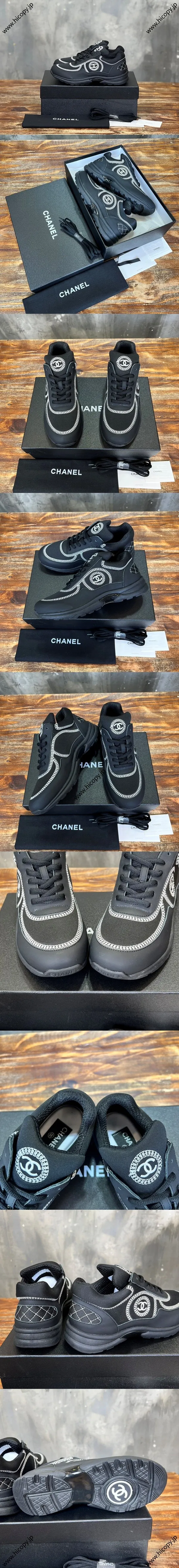 CHANEL シャネル 2024年春夏 ブラック メッシュ ローカット カジュアル スニーカー (G30358)