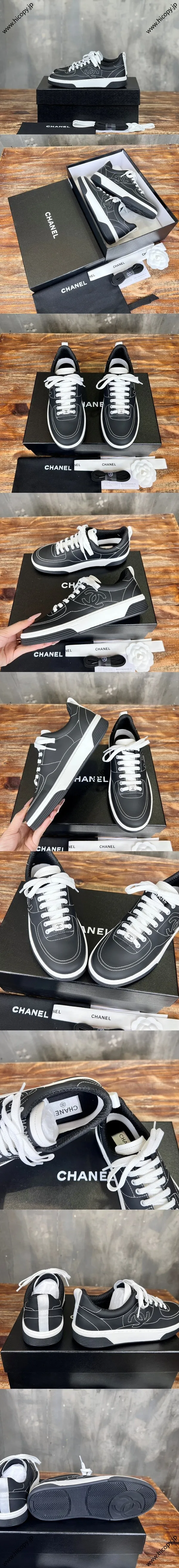 CHANEL シャネル 25C リゾートコレクション ブラック カーフスキン グラフィティ カジュアル スニーカー/スケートボードシューズ (G46089)