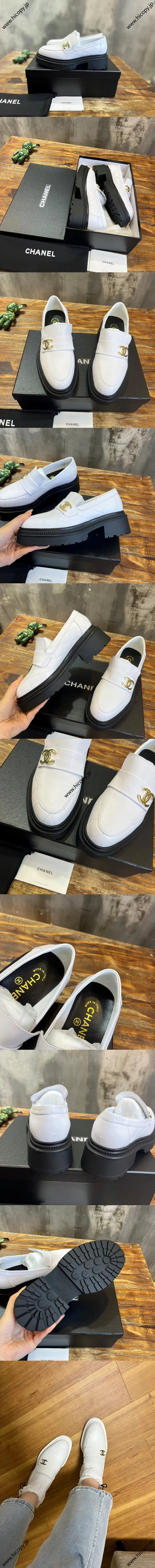 CHANEL シャネル 25SS ホワイト カーフスキン プラットフォーム ローファー (G45074)