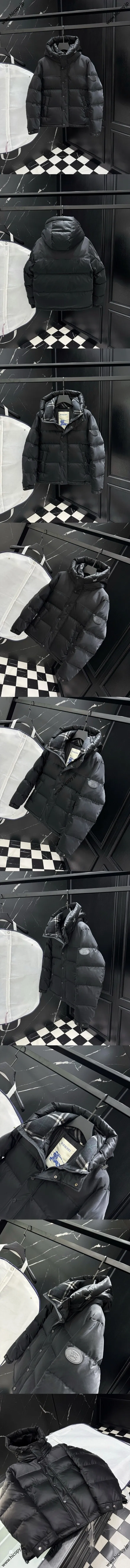 バーバリー ブラック カップル ショート フード付き パッチワーク ダウンジャケット（Burberry000023） 