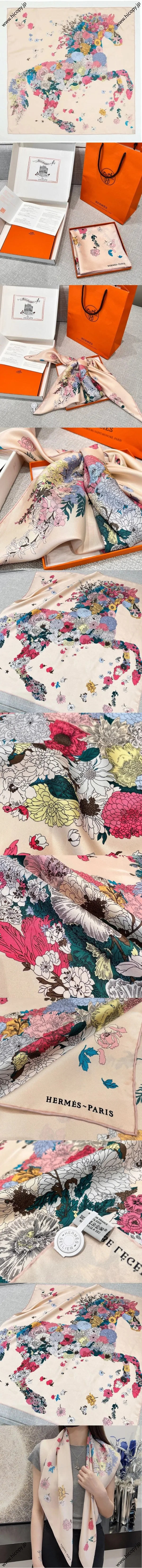 エルメス「ローブ?レジェール」ベージュピンク シルクスカーフ 90*90（Hermès000143）