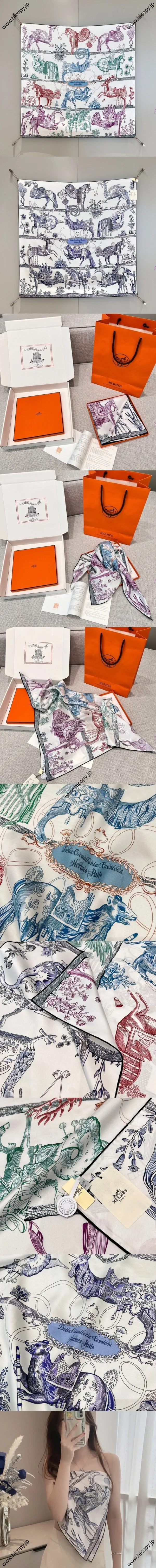エルメス「デッラカヴァレリアファヴォローサ」ブルーパープル 両面シルクスカーフ 90*90（Hermès000127） 