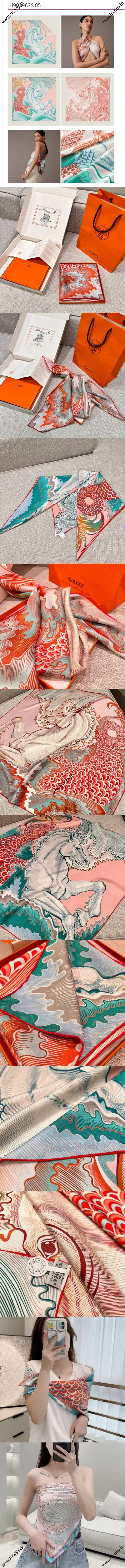 エルメス「シュヴァルシレーヌ」ローズピンク＆グリーン シルクスカーフ 90*90（Hermès000115）