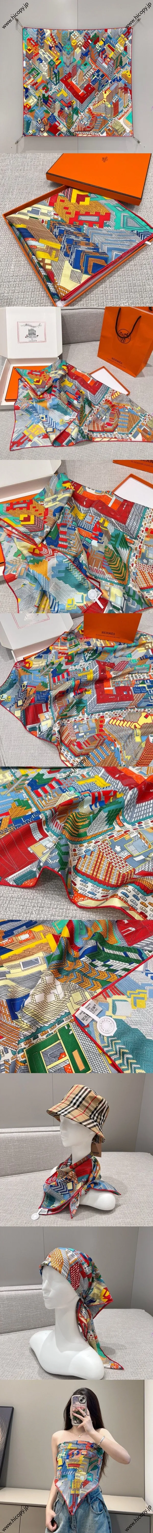 エルメス「パンタンシティ」レッド シルクスカーフ 90*90（Hermès000080） 