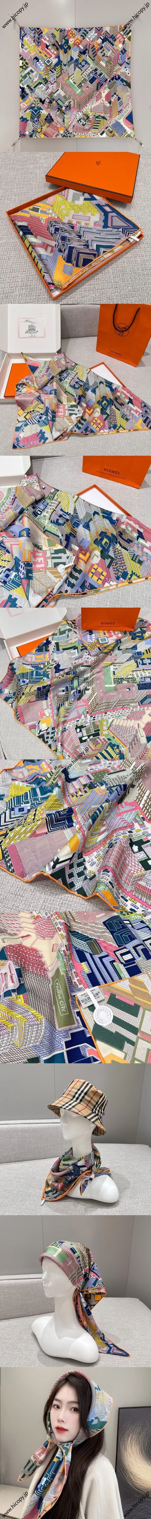 エルメス「パンタンシティ」ピンク シルクスカーフ 90*90（Hermès000079）