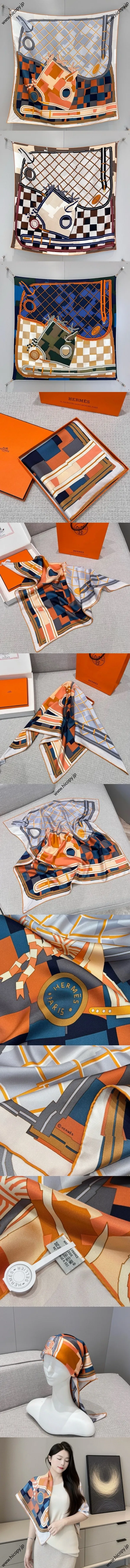 エルメス「カマイユアカロー」ネイビーブルー シルク スクエアスカーフ 90*90（Hermès000031）