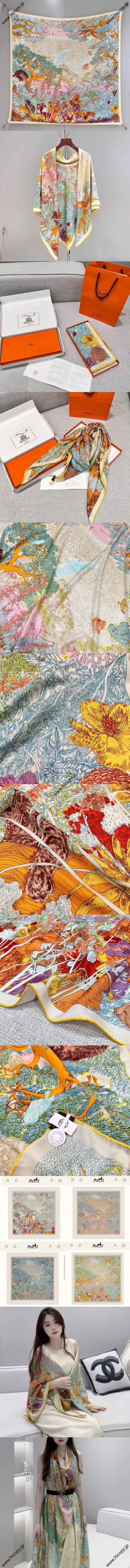 エルメス「自然への回帰」イエロー カシミヤショール 140*140（Hermès000101）
