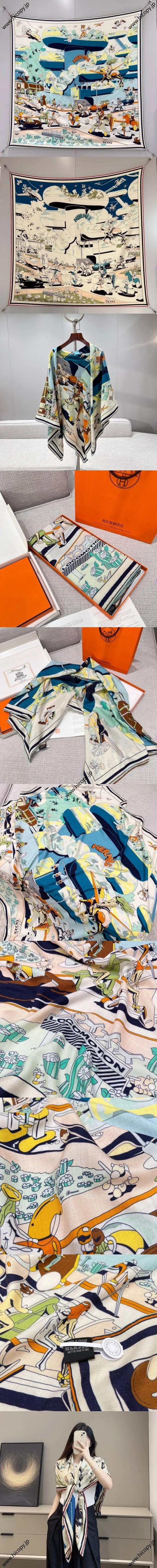 エルメス 「エルメス ロコモーション」ブルーベルベット ショール 136*137（Hermès000030）