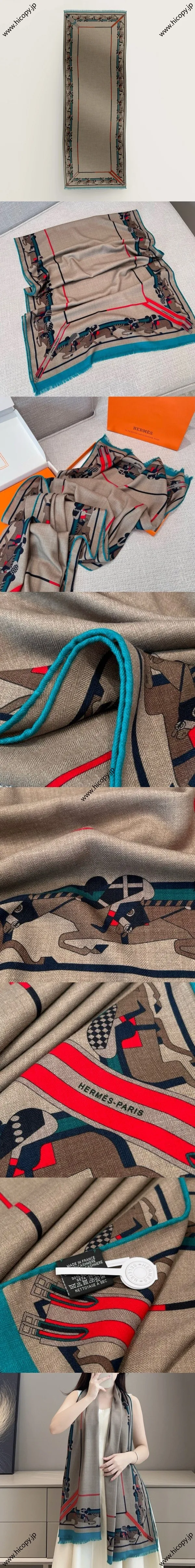 エルメス「スティープルチェイス」エレファントグレー カシミア ロング マフラー 63*180（Hermès000008） 