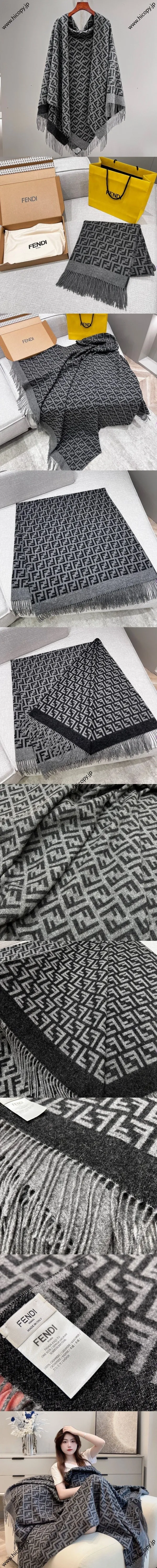 フェンディ ブラック カラー カシミアFFジャカード トラベルショール 140x160cm（Fendi000047） 