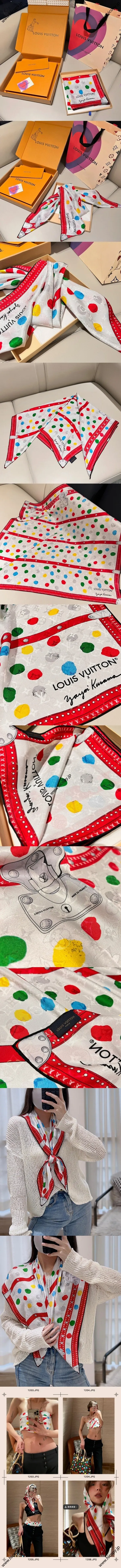 ルイヴィトン「LV x YK ペインテッドドット モノグラムスクエア 90」シルクスカーフ ホワイト 90×90cm（M78282） 