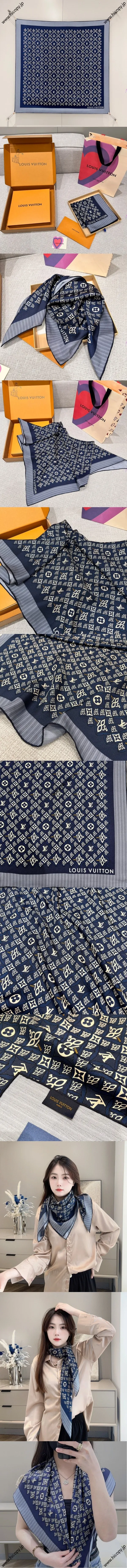 ルイヴィトン「SINCE 1854」ネイビーブルー シルクスカーフ 90×90cm（MP2897）