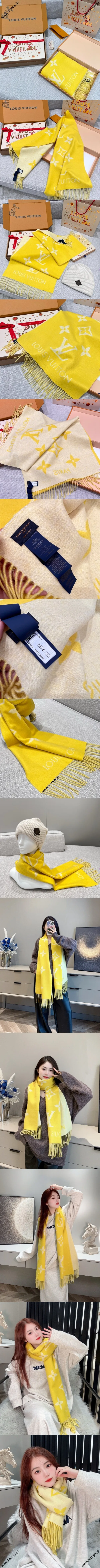 ルイヴィトン「レイキャビク」レモンイエロー クラシックカシミアマフラー 45×190cm（M78122）