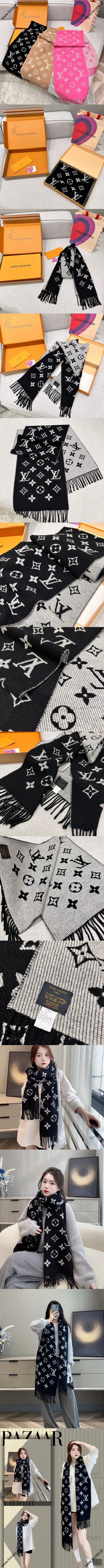 ルイヴィトン「エシャルプデイリー LV」ブラック シルクショール 35×217cm（M76701）