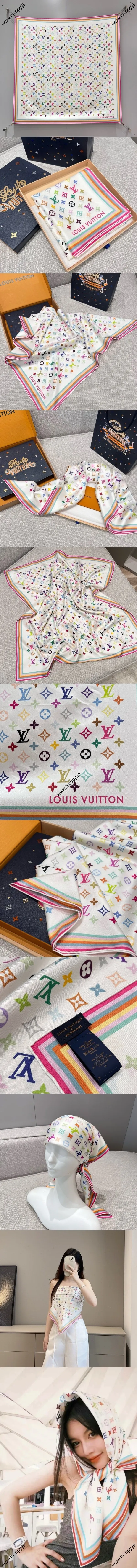 ルイヴィトン「LV x TM モノグラムマルチカラー スクエア90」ホワイトシルクスカーフ 90×90cm（M94967）