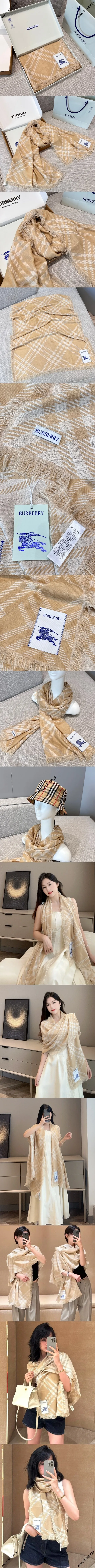 バーバリー サンド ワイドサイズ チェック ウールブレンド マフラー 200 x 65cm（81124621）