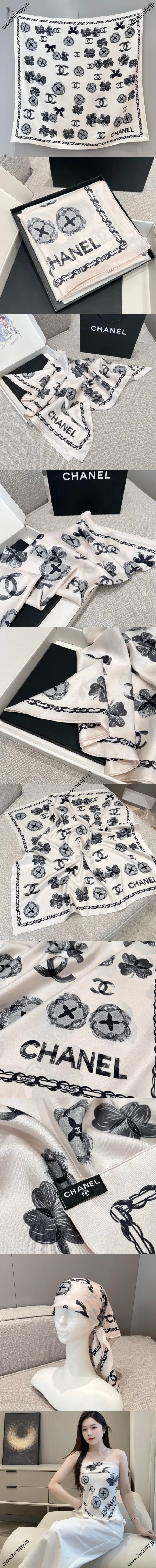 シャネル「カメリア ブローチ」ピンク シルクスカーフ 90x90cm（Chanel000006）
