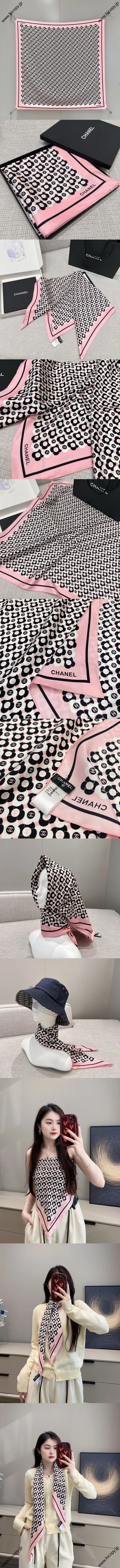 シャネル「CC カメリア」ピンク シルクスカーフ 90x90cm（Chanel000042）