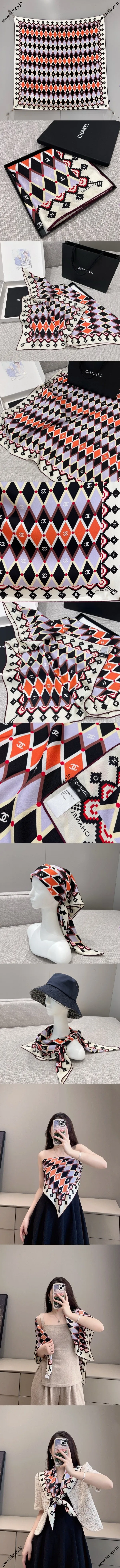 シャネル「スポーツ モザイク」カラフル シルクスカーフ 90x90cm（Chanel000055）