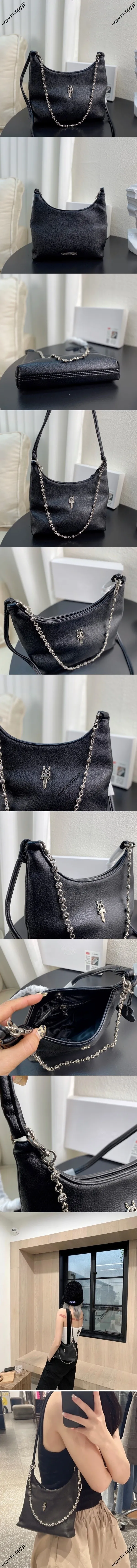 クロムハーツ VIV ブラックレザーショルダーバッグ（Chrome Hearts014） 
