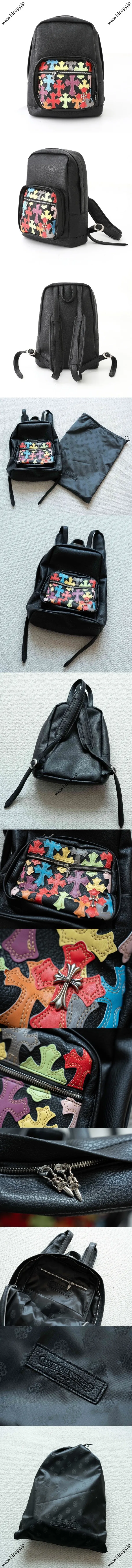 クロムハーツ ブラック セブンスグレード セメタリークロスマルチパッチレザーバックパック（Chrome Hearts003）