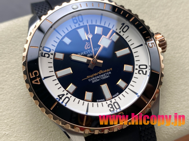 【最高級】ブライティング(BREITLING) スーパーオーシャン Ref.A17360421B1A1：高光セラミックベゼル×青グラデーション文字盤×ロゼゴールド風アクセント｜300m防水?セイゴール(ST2824)搭載ダイバーズ時計