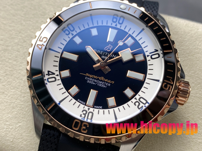 【最高級】ブライティング(BREITLING) スーパーオーシャン Ref.A17360421B1A1：高光セラミックベゼル×青グラデーション文字盤×ロゼゴールド風アクセント｜300m防水?セイゴール(ST2824)搭載ダイバーズ時計